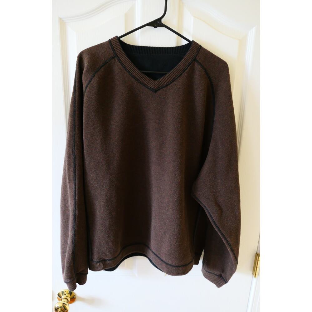 Tommy Bahama Mens Reversible V-Neck Sweater Brown Black Raglan Knit Pullover